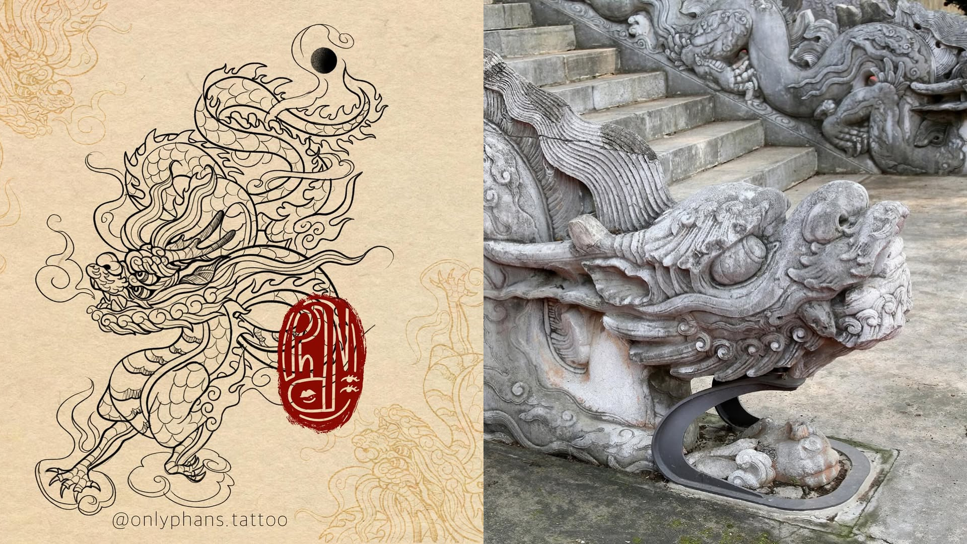 Hình xăm độc đáo được lấy cảm hứng từ tượng rồng thời Lê Sơ
